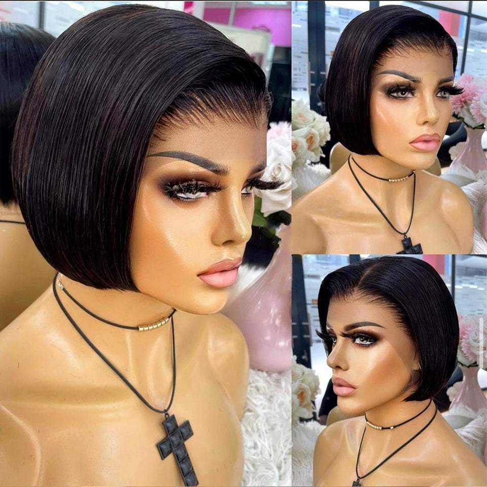 Short Straight Bob Wig Human Hair Wigs Transparent Lace Wig - your-beauty-matters