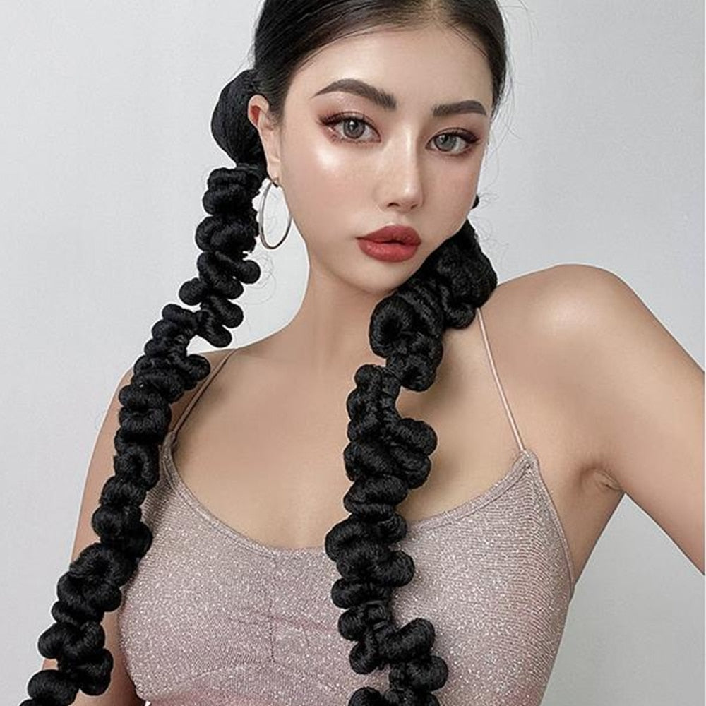 Synthetic Twist Ponytail Hair Extension - Overhead Tail Made of Elastic Band for Women|Synthetic Ponytails|, Bulk Buy - 2 pcs