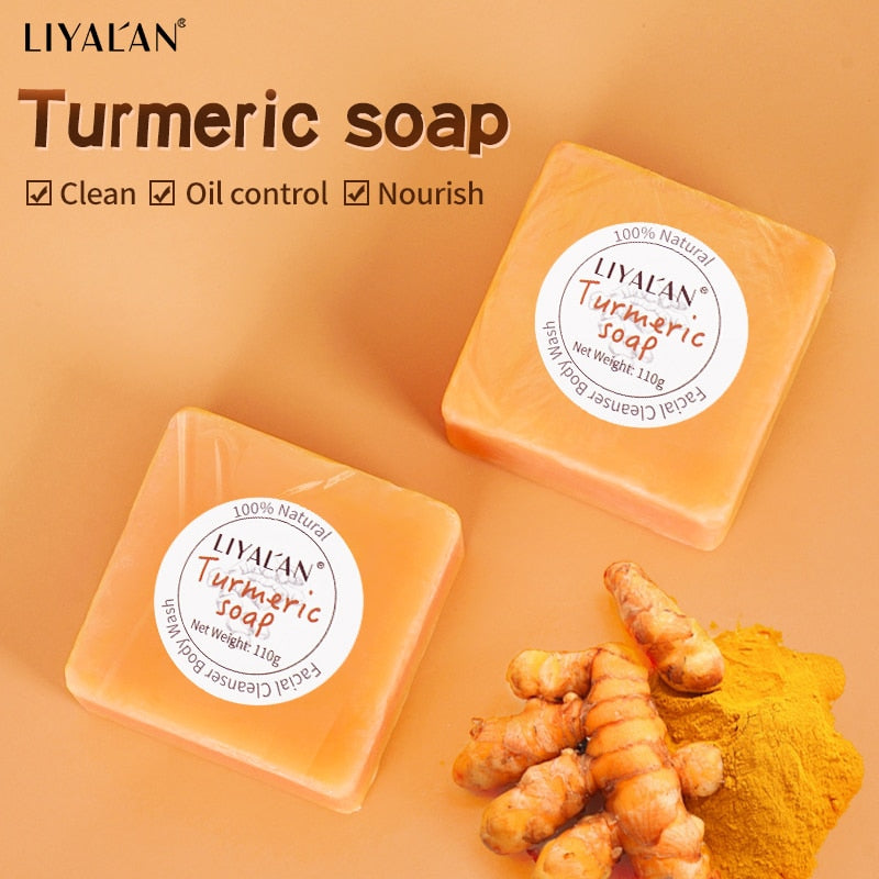 Turmeric Soap Face Cleansing Anti Acne Skin Brighten Remove Pimples Dark Spot Lightening Handmade Ginger Essential Oil Body Bath - Soap