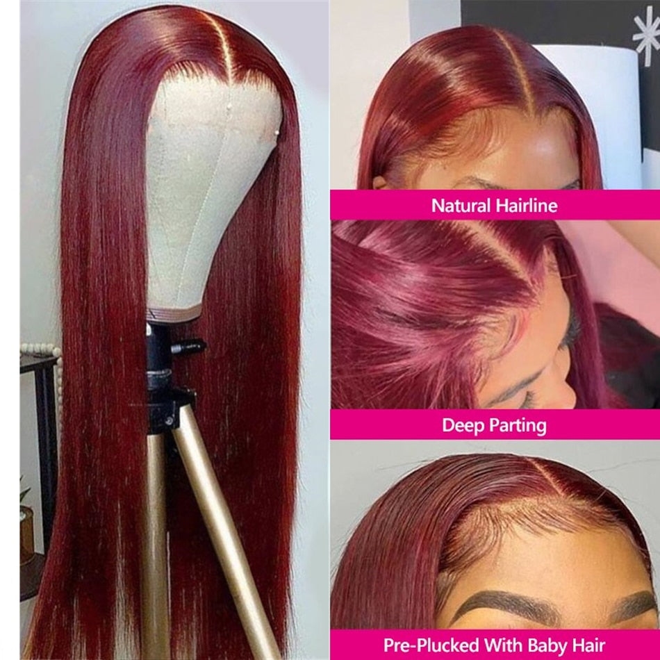 Silkwave Burgundy 99J Straight Lace Front Wig For Women - your-beauty-matters
