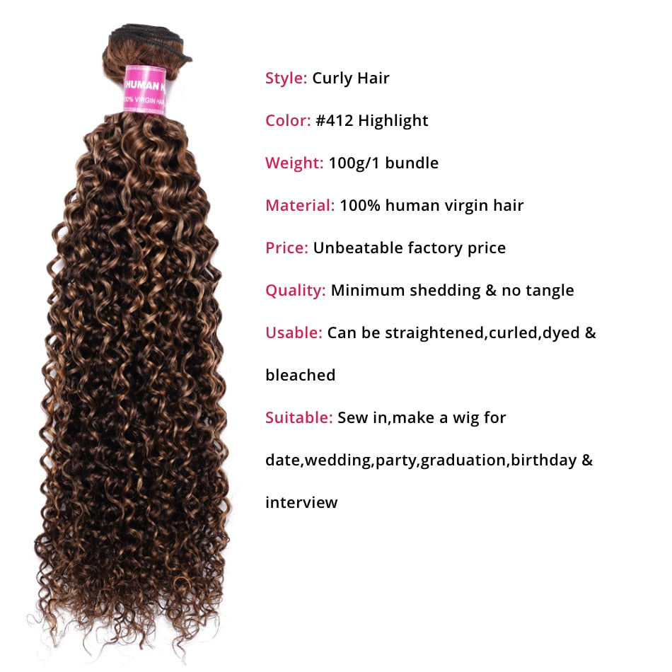 Unice Hair Curly Blonde Highlight Human Hair Bundles