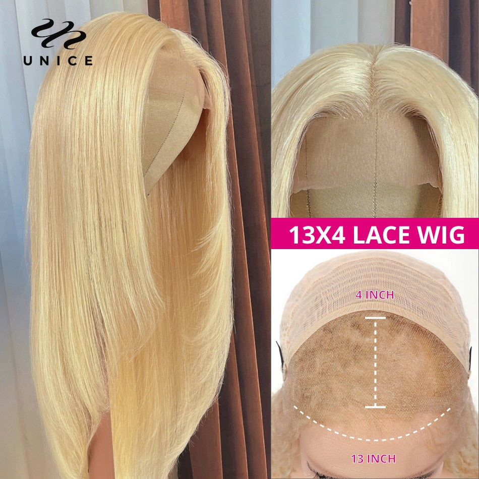 UNice Hair 613 Blonde Bone Straight Lace Front Wigs With Layer Inner Buckle Virgin Human Hair Transparent Glueless