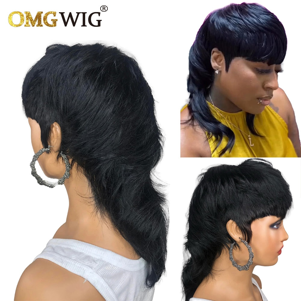 Model Length Full Machine Made Wig With Bangs Indian Virgin Human Hair Wigs