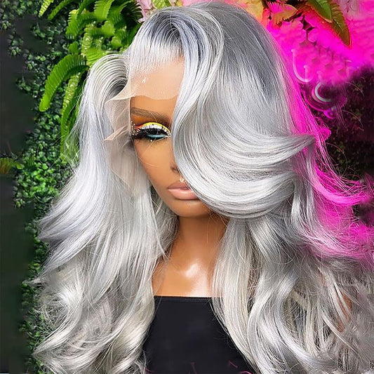 Grey Wig Body Wave Transparent Lace Front Wig 30 Inch - Pre Plucked Brazilian Remy Hair 13X4 Lace