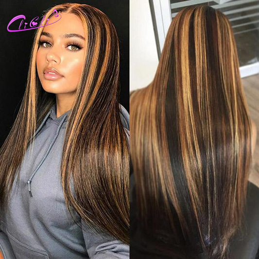 Highlight Wig Human Hair Ombre Honey Blonde Hd 4x4 Straight Closure Wig