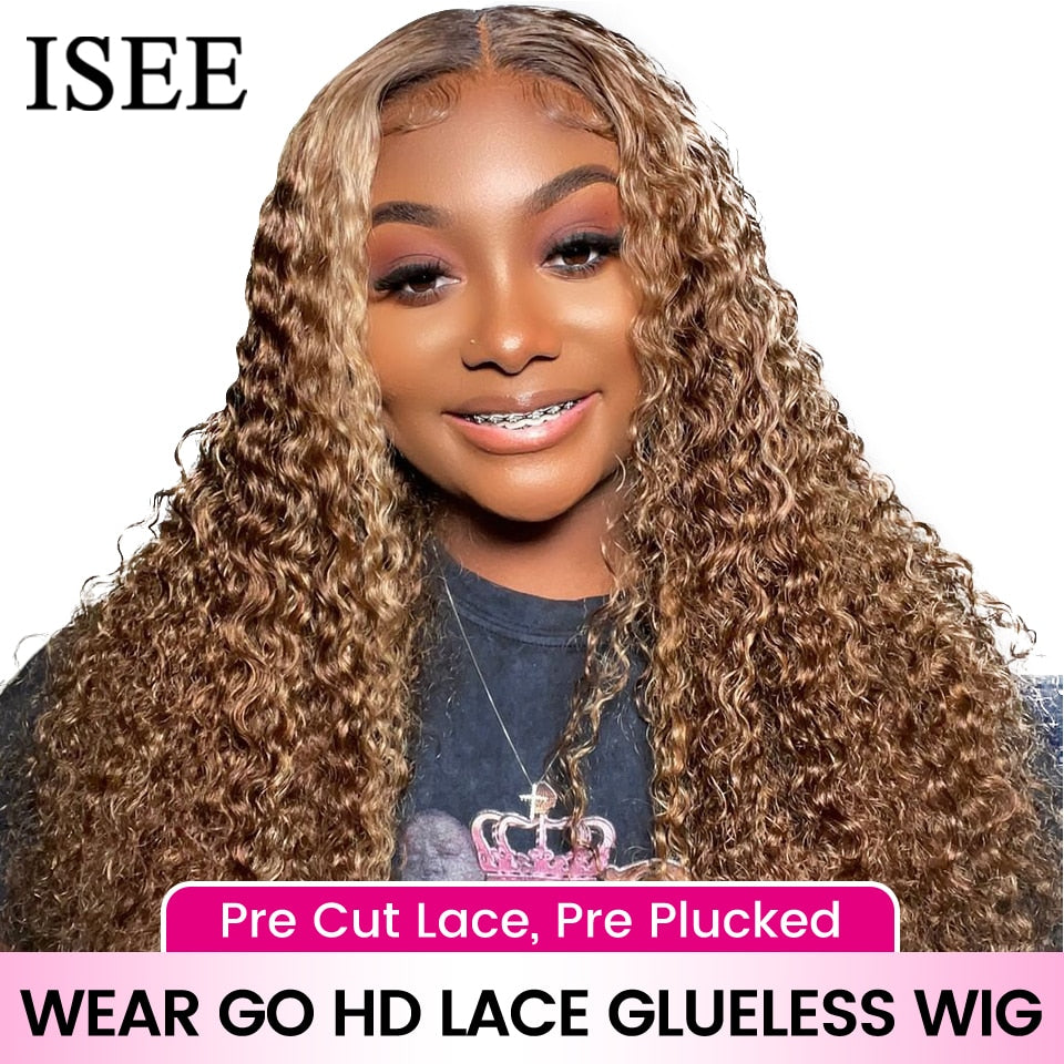 Wear Go Glueless Wig ISEE 4/27 Highlight Mongolian Kinky Curly 4x6 HD Lace Front Wig