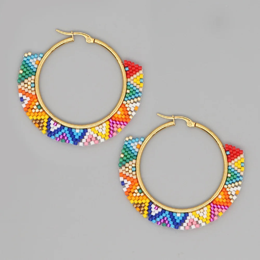 Big Circle Earrings- Hand woven Bohemian Jewelry