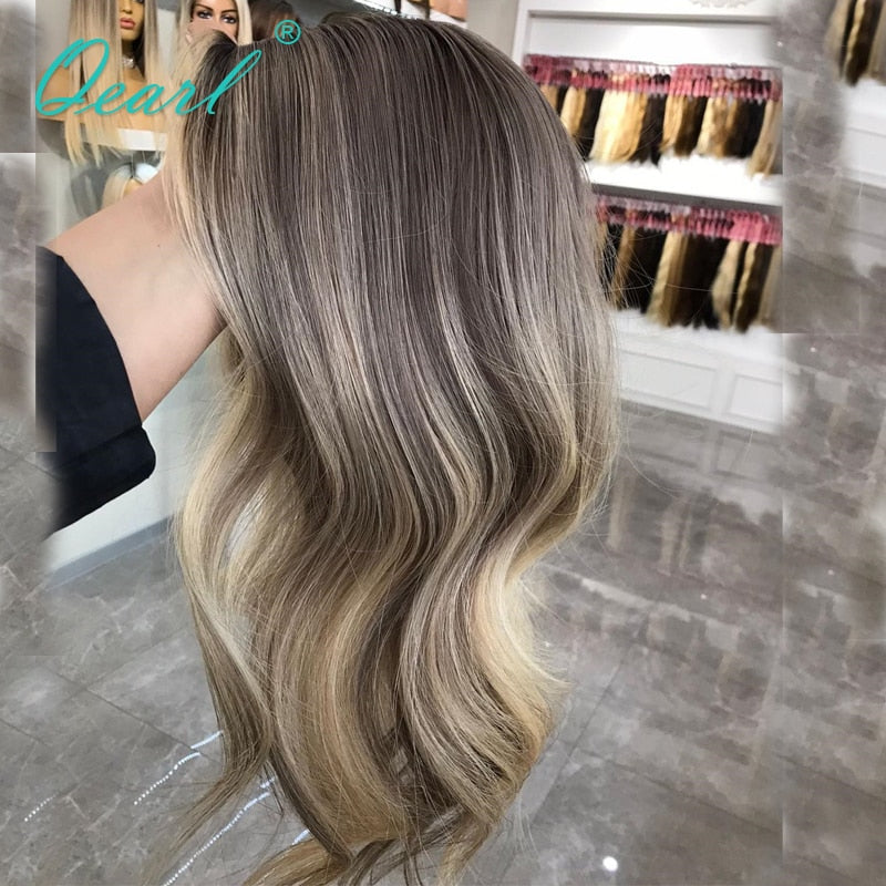 Ash Brown Light Blonde Balayage Full Lace Wig Real Wigs Human Hair Lace Frontal Wigs Sale for Women Glueless Loose WAve Qearl