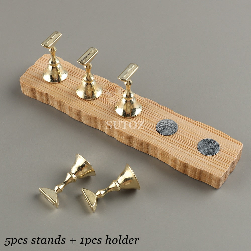 Magnetic Nail Holder Wooden Display Stand For False Nail Tips