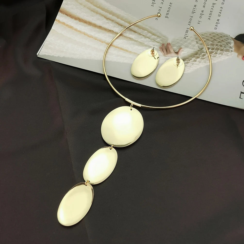Trend Simple Alloy Long Dangle Necklace Earring Set