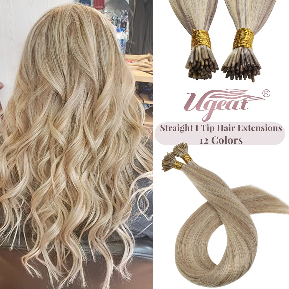 Ugeat I Tip Hair Extensions Pre Bonded Hair Remy Fusion Hair 14 24 Inch 40g/80g Straight Stick Tip Human Hair|I Tip|