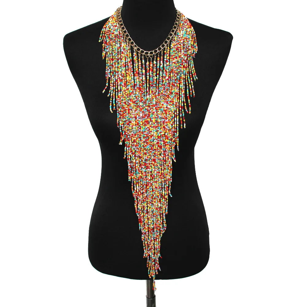 UKEN Bohemian Handmade Resin Bead Long Tassel Link Chain Necklace