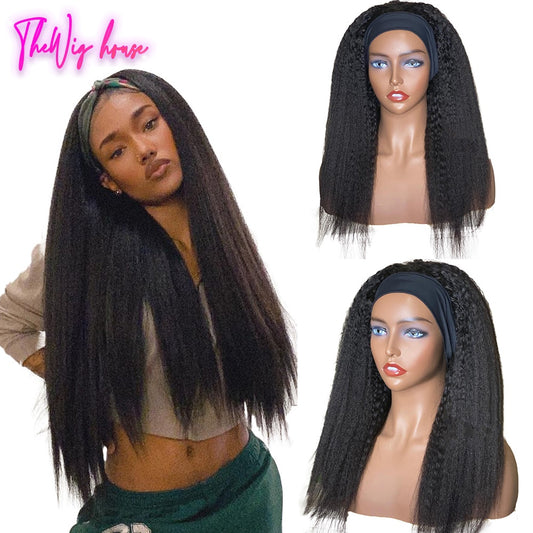 Kinky Straight Human Hair Headband Wigs - Brazilian Glueless Machine Made Wigs