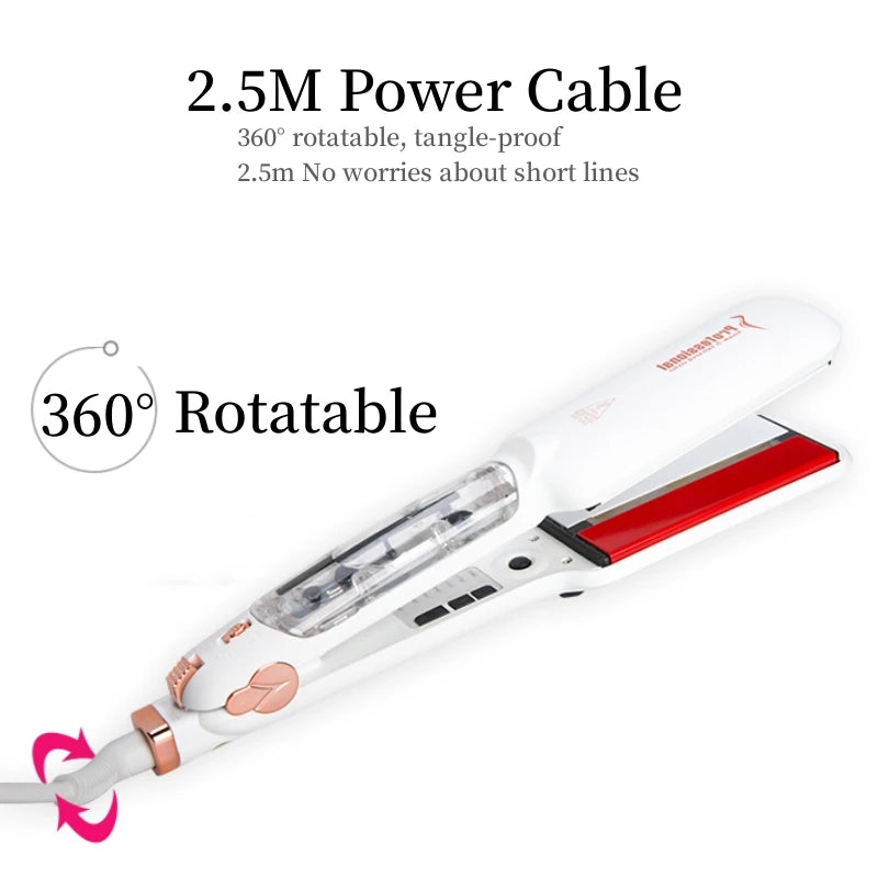 Professional Steam Hair Straightener Infrared Care Ceramic Coated 2 Inch Wide Plates