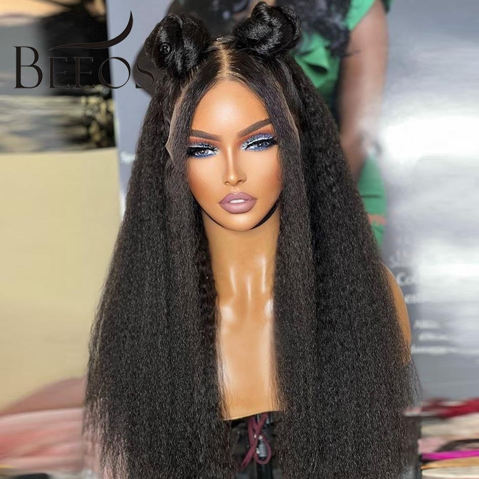 Kinky Straight 360 Hd Lace Frontal Wig 250% Pre Plucked 13x4 Hd Lace Front Human Hair Wigs For Women Brazilian Afro Kinky Wig - Lace Wigs