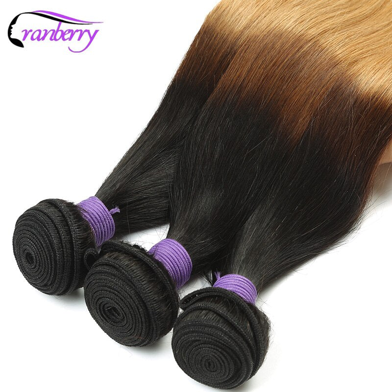 Cranberry Hair Ombre Brazilian Straight Human Hair Weave Bundles - 3 Pcs T1b/4/27 Blonde Ombre