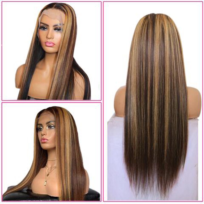 Highlight Wig Human Hair Ombre Honey Blonde Hd 4x4 Straight Closure Wig
