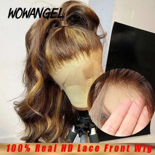 Wowangel Real HD Lace Front Human Hair Wave Closure Wig Pre Plucked