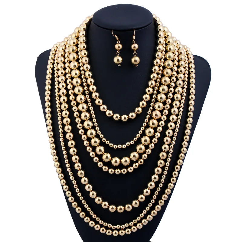 Luxury Hyperbole Multilayer Pearl Beaded  Jewelry Set