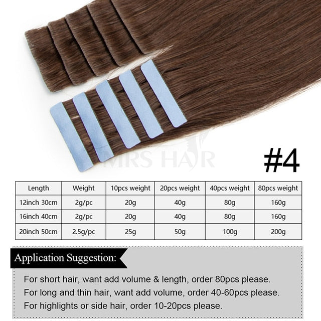 Mrs Hair Injection Tape In Human Hair Extensions Pu Invisible Tape Hair Extensions 10pcs 12 to 22inch - Skin Weft Hair Extensions