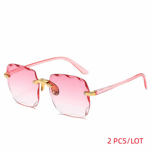 Vintage Rimless Oversized Square Sunglasses--Retro Colors with Gradient Mirror Oculos|