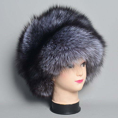 Natural Fox Fur Beanies  Russian Style Round Cap