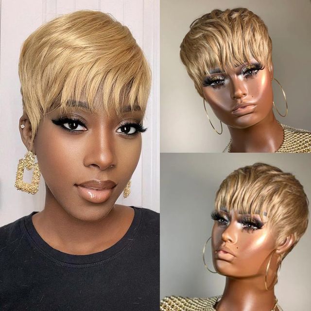 Short Pixie Cut  and Mullet Wigs Full Machine Made Wig With Bangs