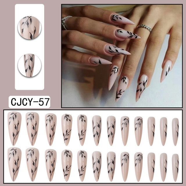 24pcs Long Stiletto Wearable Press On Nails Design Manicure Tips