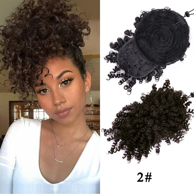 Leeons Curly Bangs Drawstring Synthetic Ponytail With Bangs - Kinky Curly Chignon With Bangs