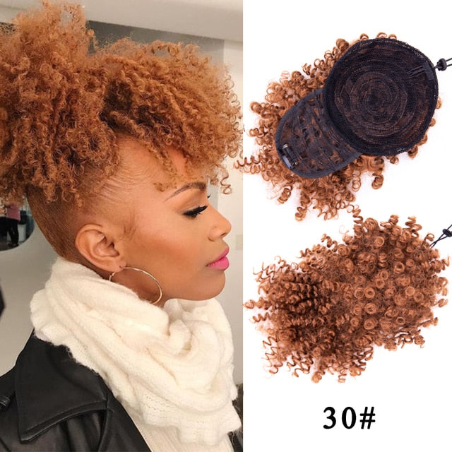Leeons Curly Bangs Drawstring Synthetic Ponytail With Bangs - Kinky Curly Chignon With Bangs
