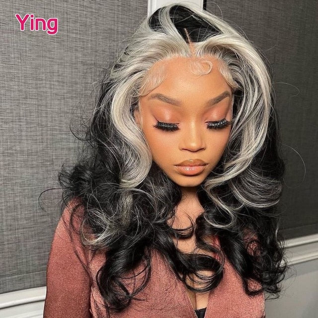 Grey Ombre Colored Body Wave Wig Transparent 13x6 Lace Front Human Hair Wigs
