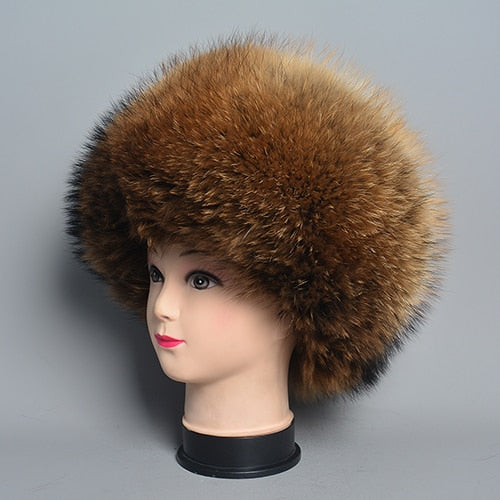 Natural Fox Fur Beanies  Russian Style Round Cap