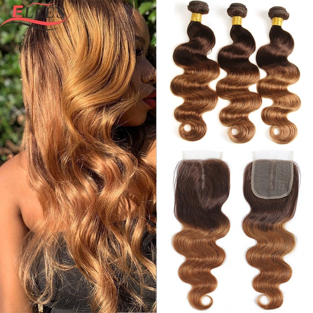 Ombre Body Wave Bundles With Closure - Hair Bundles With Lace Closures