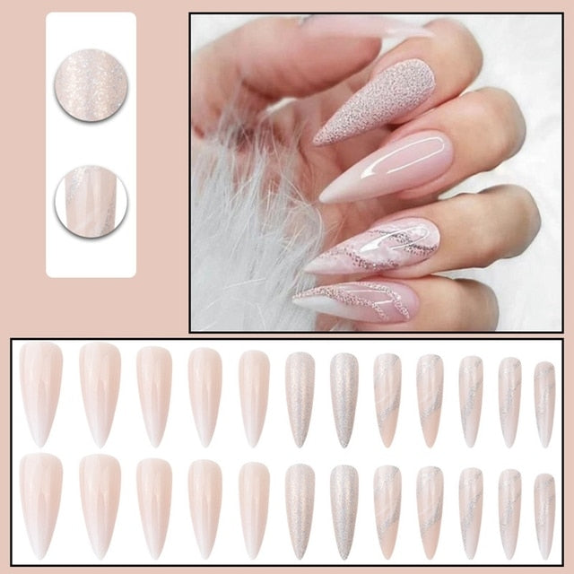 24pcs Long Stiletto Wearable Press On Nails Design Manicure Tips