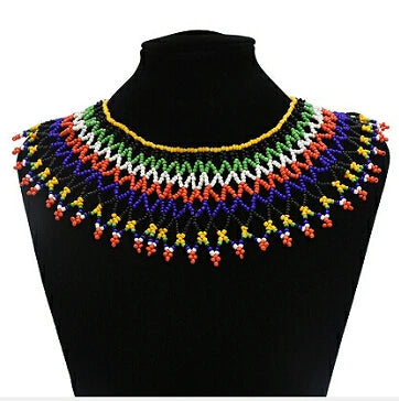 Classic African Ethnic Resin Bead Chunky Necklaces Boho Multilayer Mesh Bib Collar