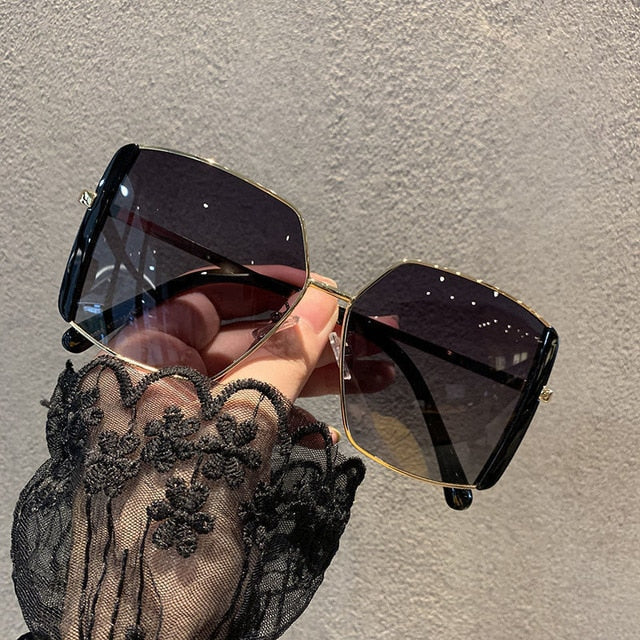 Oversize Gradient Sunglasses Vintage Alloy Chain Frame