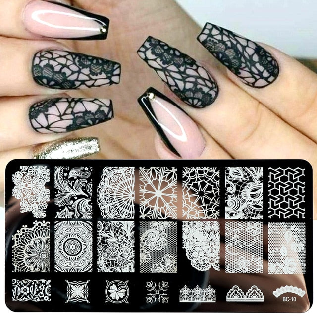 French Nail Art Stamping Plate Geometry Wave Line Drawing Templates