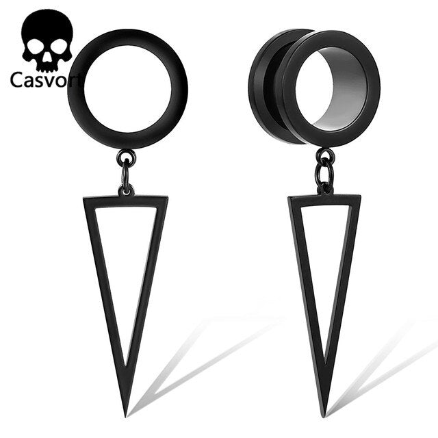 Casvort 2PCS Stainless Steel Fashion Triangle Dangle Ear Piercing Tunnels