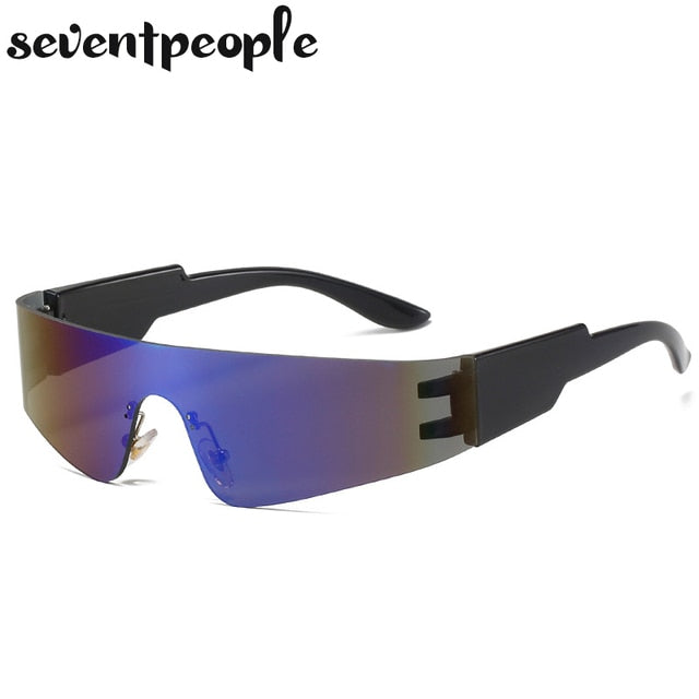 Steampunk Rimless Sunglasses One-piece Punk Sports Sunglasses Small Frame Colorful Mirror Goggles