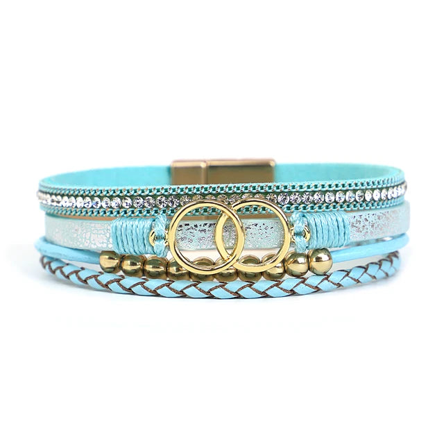 ALLYES Boho Blue Multilayer Braided Leather Bracelet