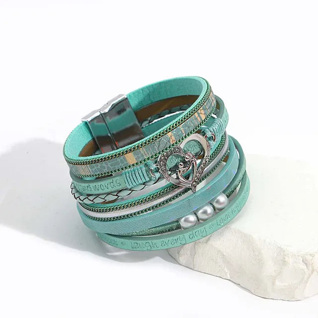 ALLYES Boho Blue Multilayer Braided Leather Bracelet