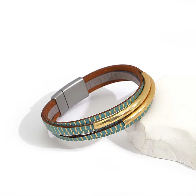 ALLYES Boho Blue Multilayer Braided Leather Bracelet