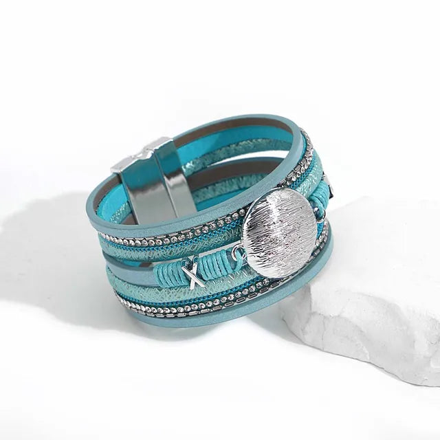 ALLYES Boho Blue Multilayer Braided Leather Bracelet