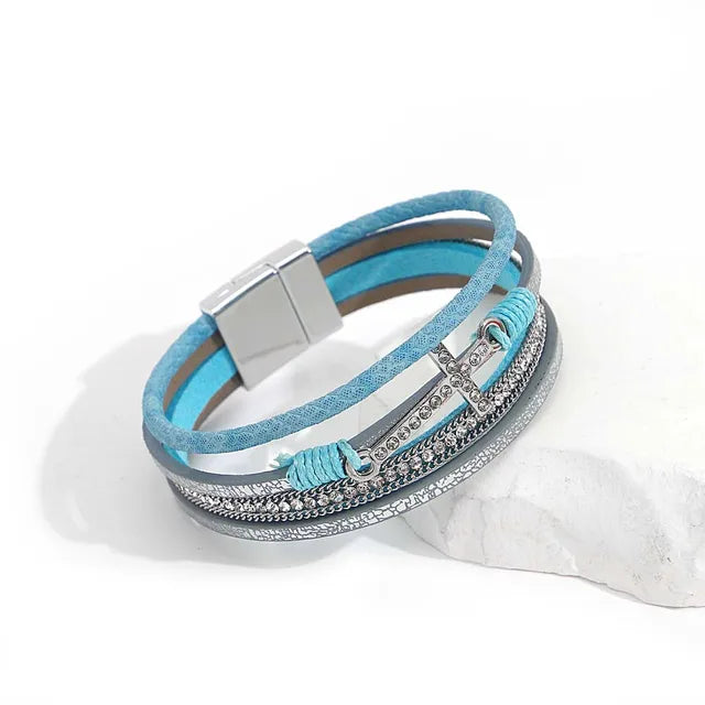 ALLYES Boho Blue Multilayer Braided Leather Bracelet