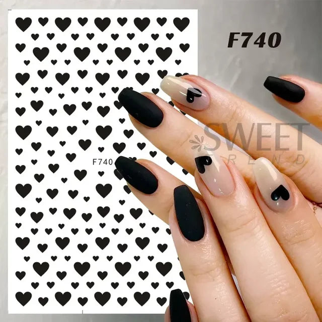 Gold Wave Line Heart Nail Art Stickers