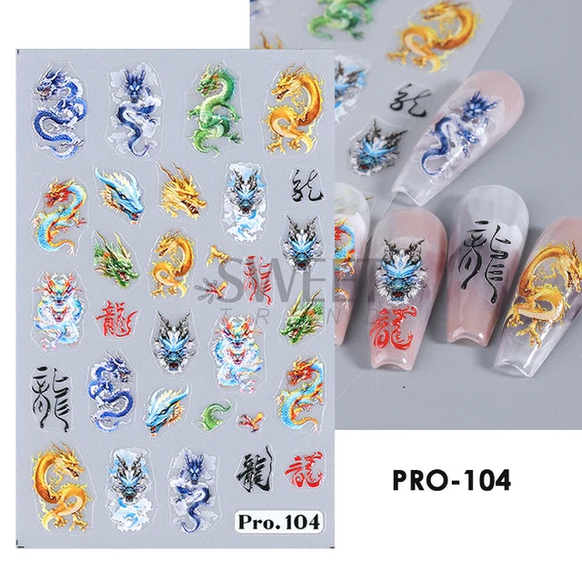 Fire Phoenix Dragon New Year Nail Sticker Decorative Tips Supplies