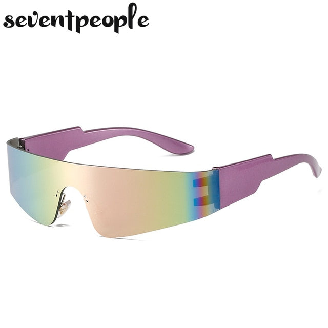 Steampunk Rimless Sunglasses One-piece Punk Sports Sunglasses Small Frame Colorful Mirror Goggles