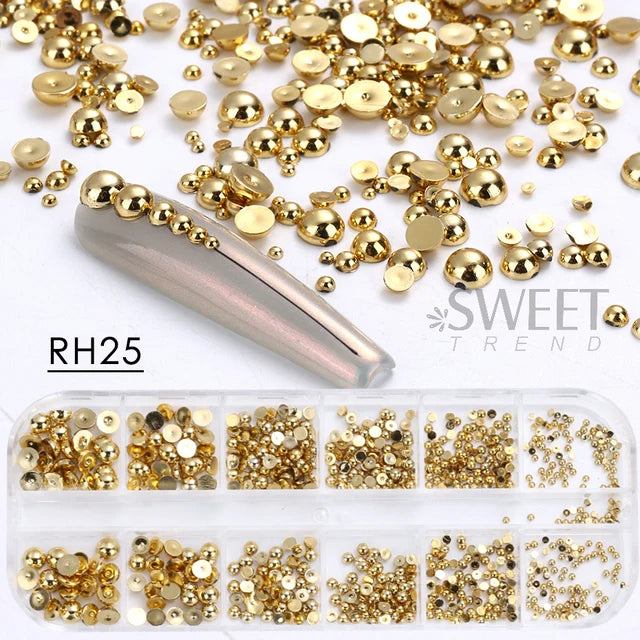 12 Grids Gold Silver Metal Lock Key Nail Decorations