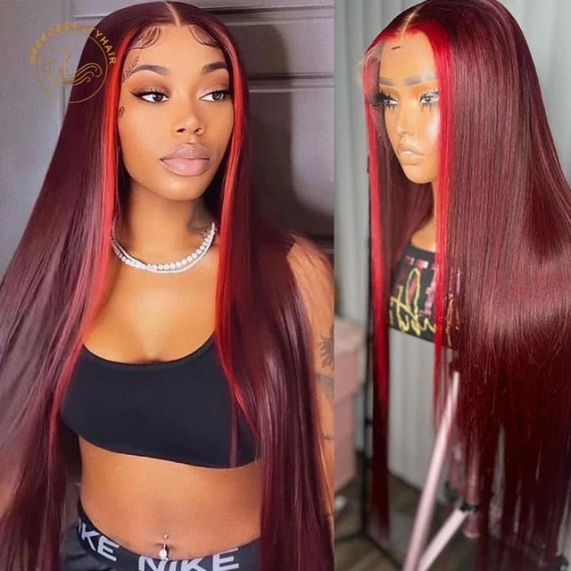 NeekoBeauty Highlight Ombre Straight Human Hair Transparent Lace Font Wigs