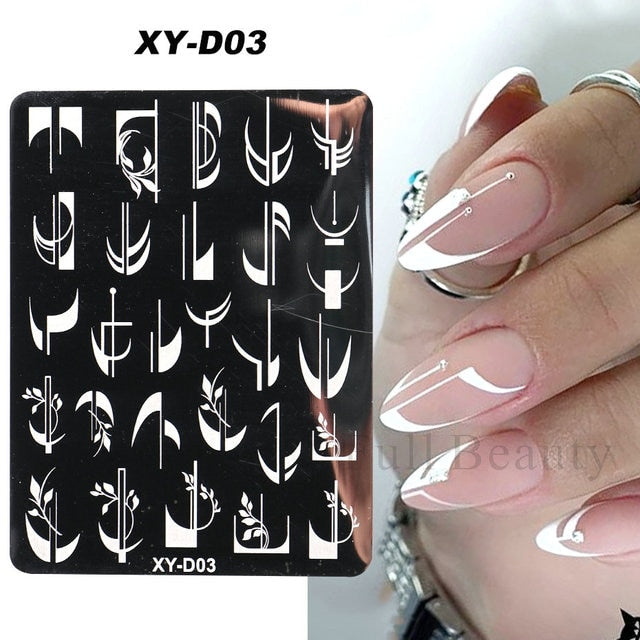 French Nail Art Stamping Plate Geometry Wave Line Drawing Templates